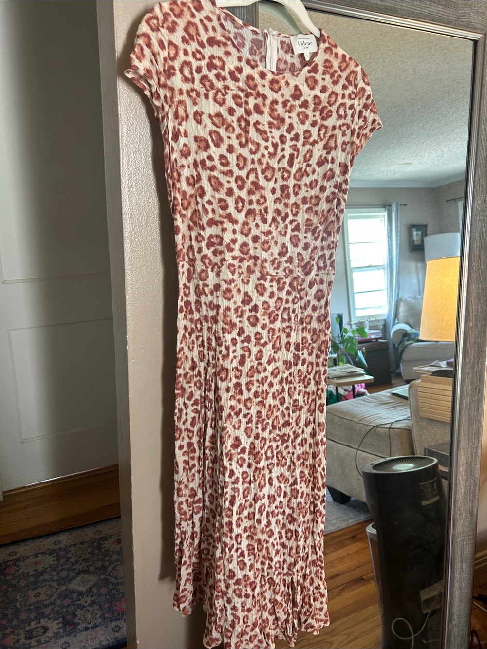 bohme Cream and Rust Leopard Print Midi Dress